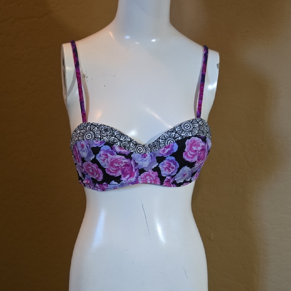 LA Hearts Floral Swim Top - Pink and Black #540